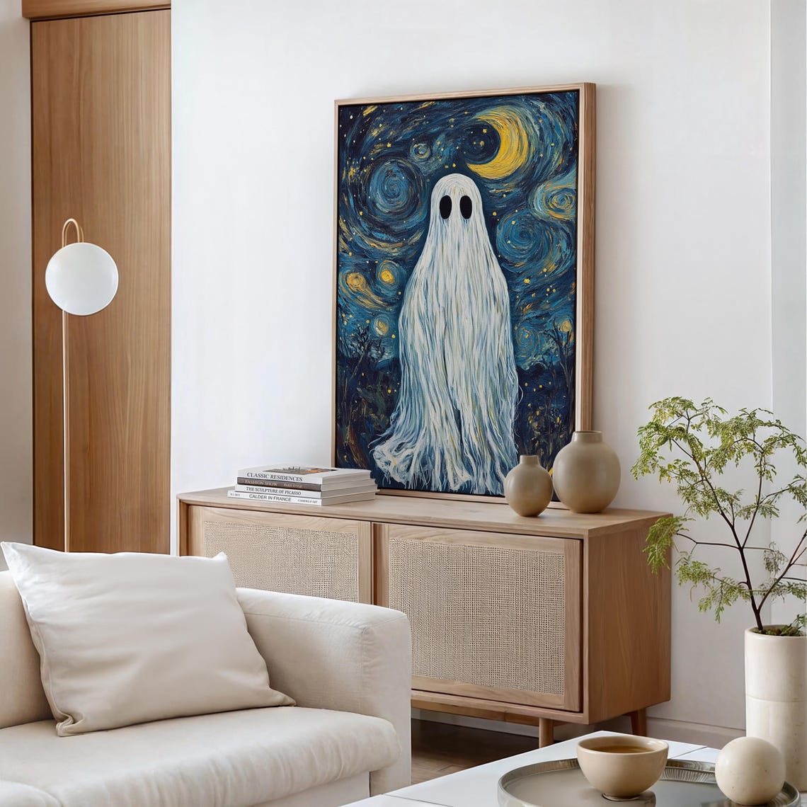 Cute Ghost in Swirling Starry Night Moon Van Gogh Style Wall Poster - Image 5