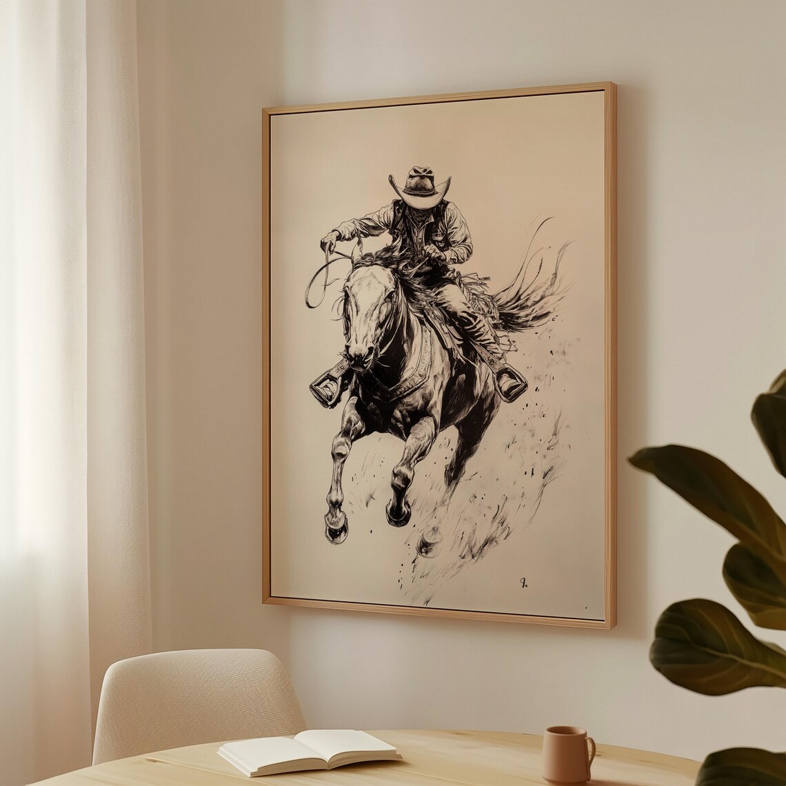 Fearless Cowboy Galloping, Western Rustic Ranch - Image 2