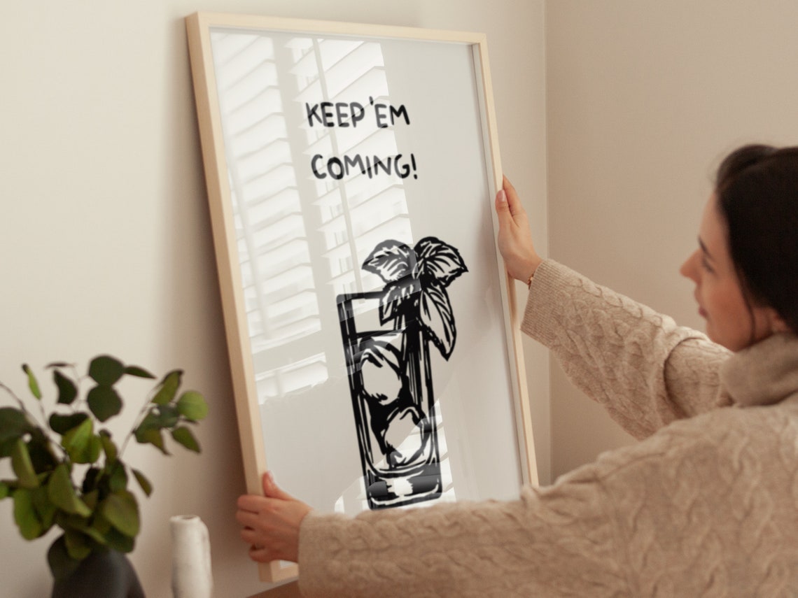 Keep Em Coming Bar Cart Poster Boho Minimalist Prints Modern Art Minimalist Bar Art File - Image 4