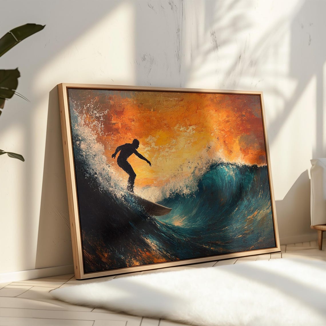 Surfing Wall Art Print Surfer Riding Ocean Wave At Sunset Coastal Decor For Beach House Living Room Or Office