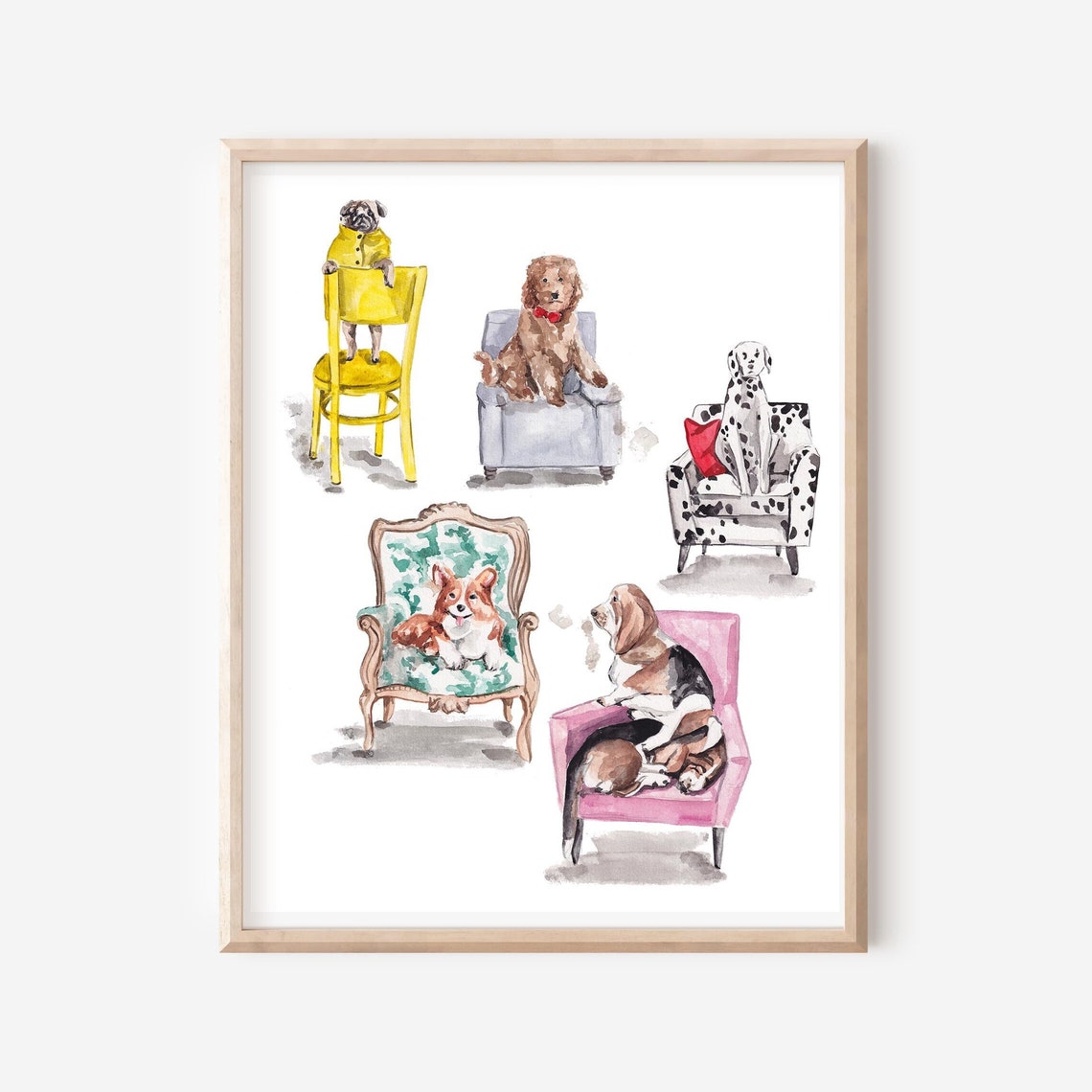 Dog On Chair Print Dog Illustration Dog Painting Dog Wall Decor Pug Art Print Corgi Poster Nursery Decor Animal Lover Art