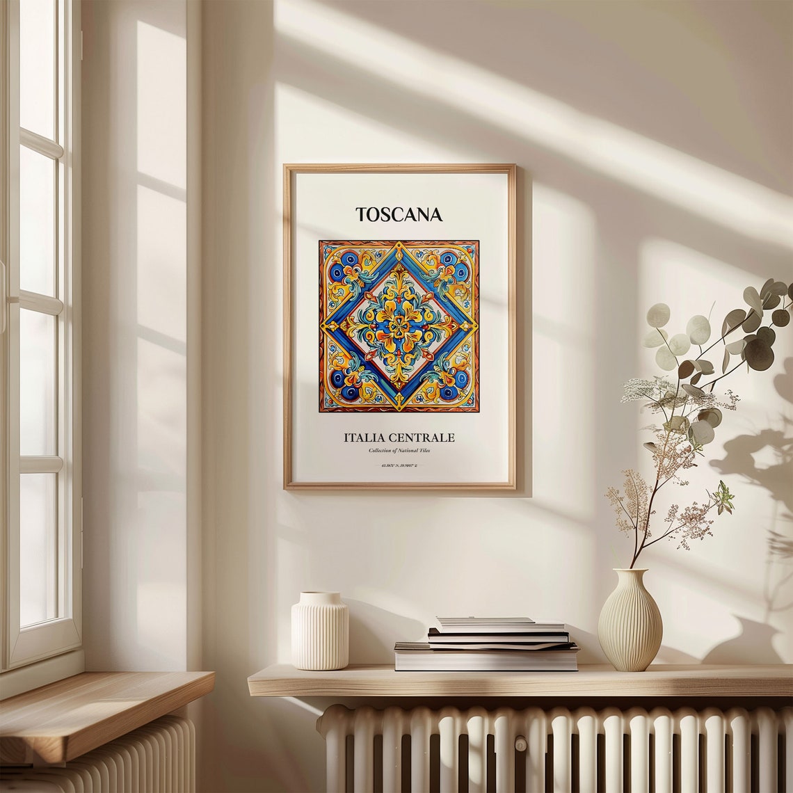 Toscana Central Italy Diamond Frame Blue Gold Tile Decor Poster - Image 3
