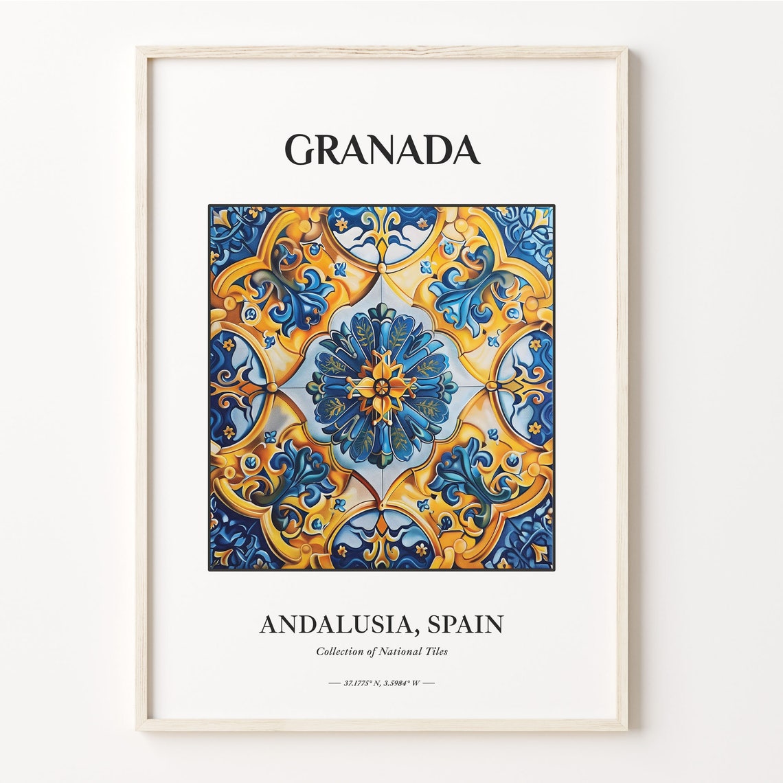 Granada Andalusia Spain Blue Gold Tile Pattern Home Decor Poster