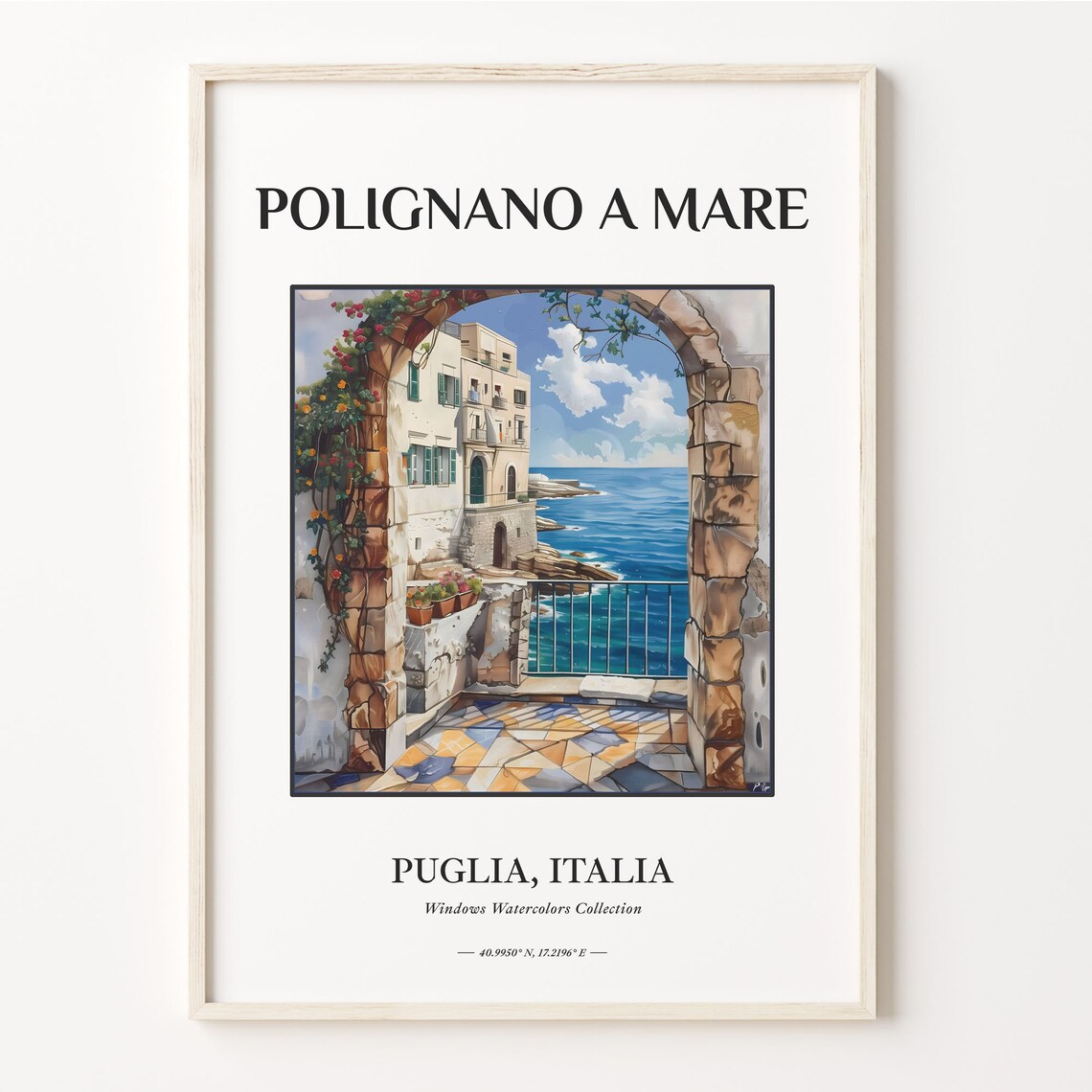 Polignano a Mare Puglia Italy Sea Archway Terrace Watercolor Poster
