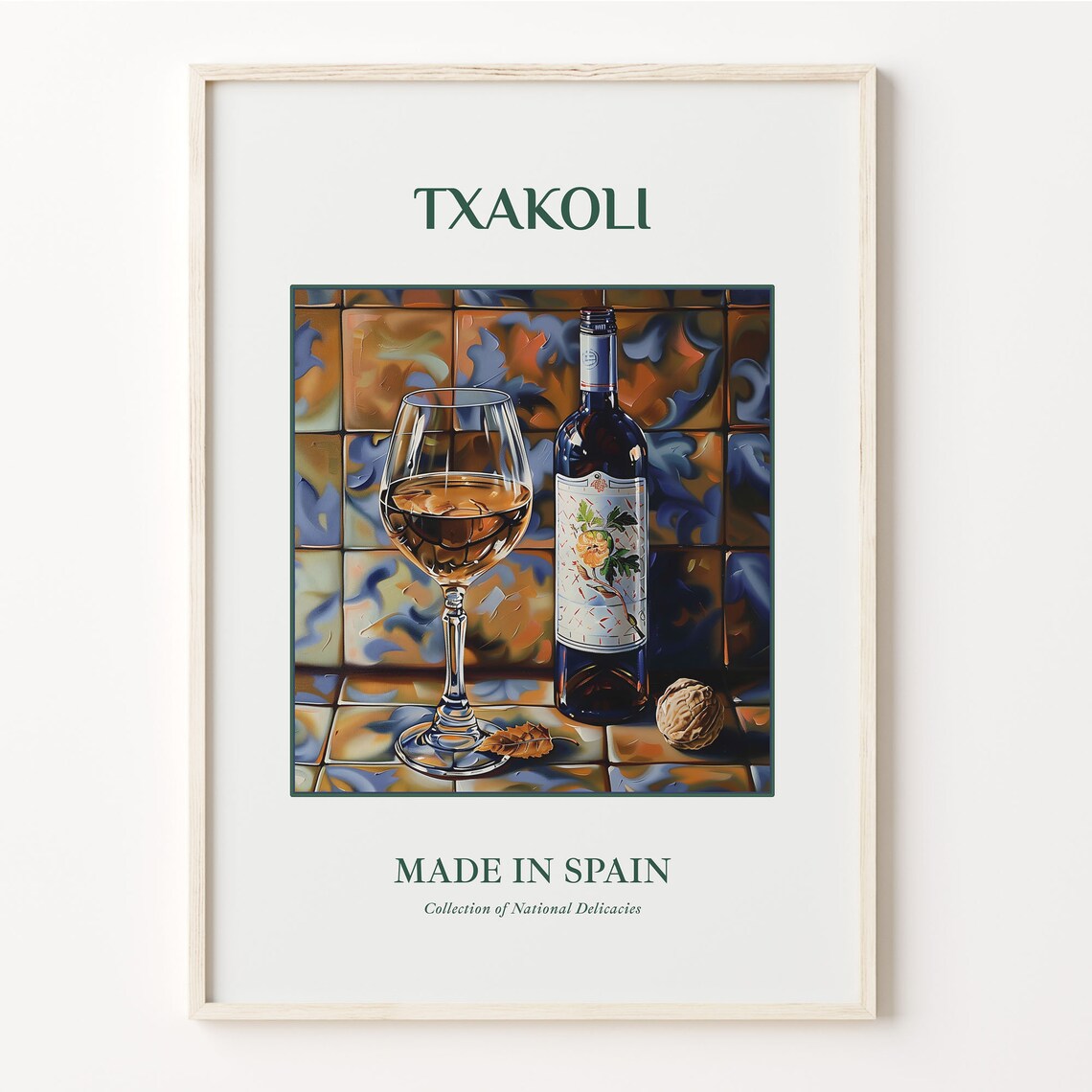 Txakoli Spain Basque Wine Bottle Glass Still Life Tile Poster