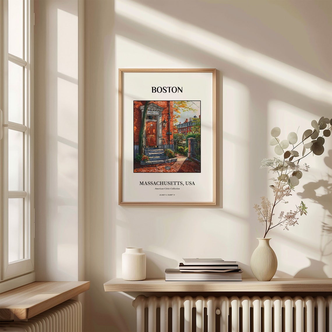 Boston Massachusetts Brick Townhouse Door Autumn Decor Poster - Image 3
