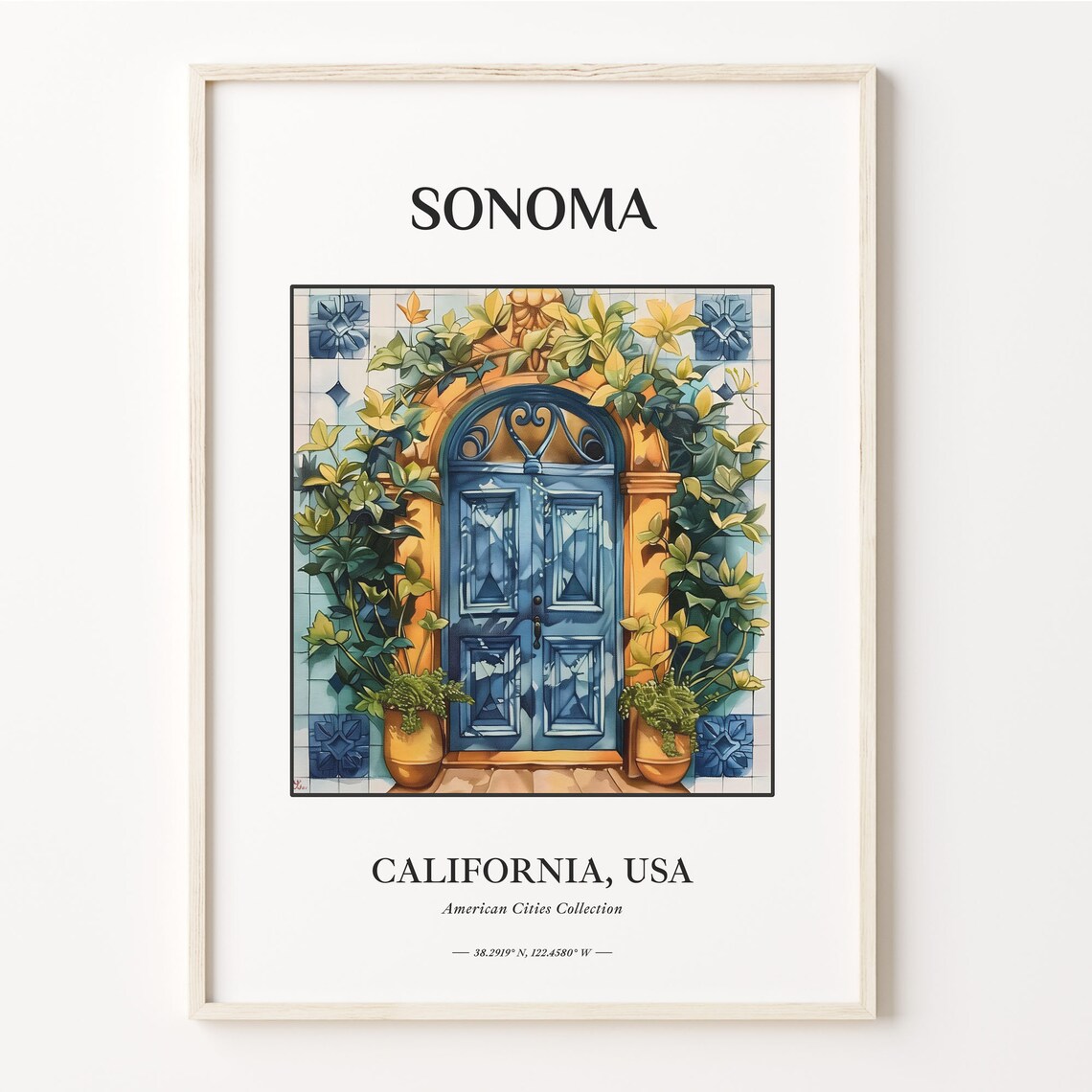 Sonoma California Blue Door Vine Watercolor Home Decor Poster