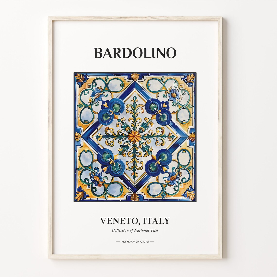 Bardolino Veneto Italy Blue Yellow Floral Maiolica Tile Art Poster