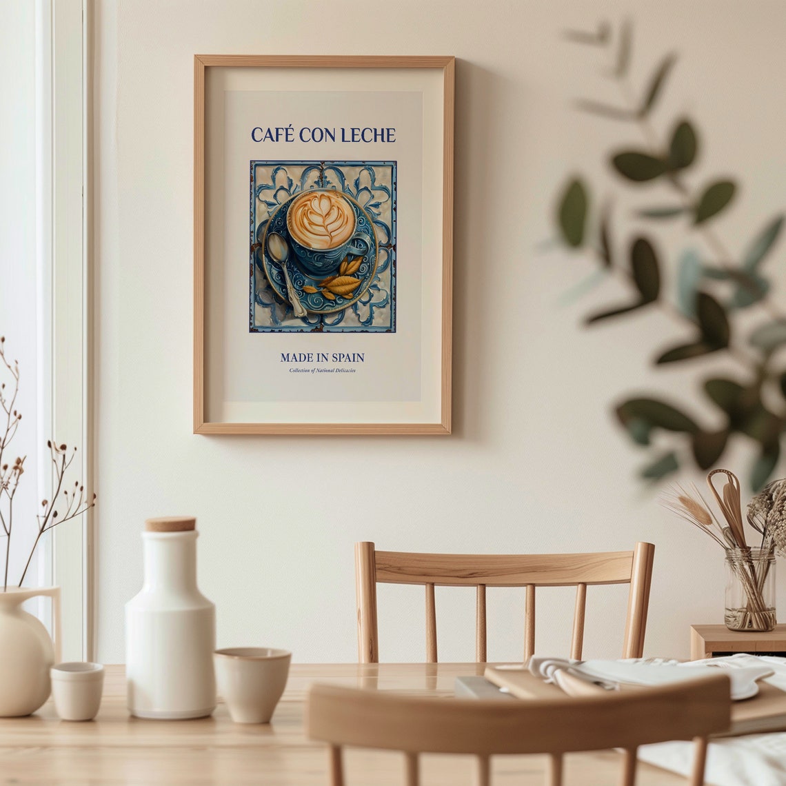Café con Leche Spanish Coffee Latte Blue Tile Kitchen Poster - Image 3
