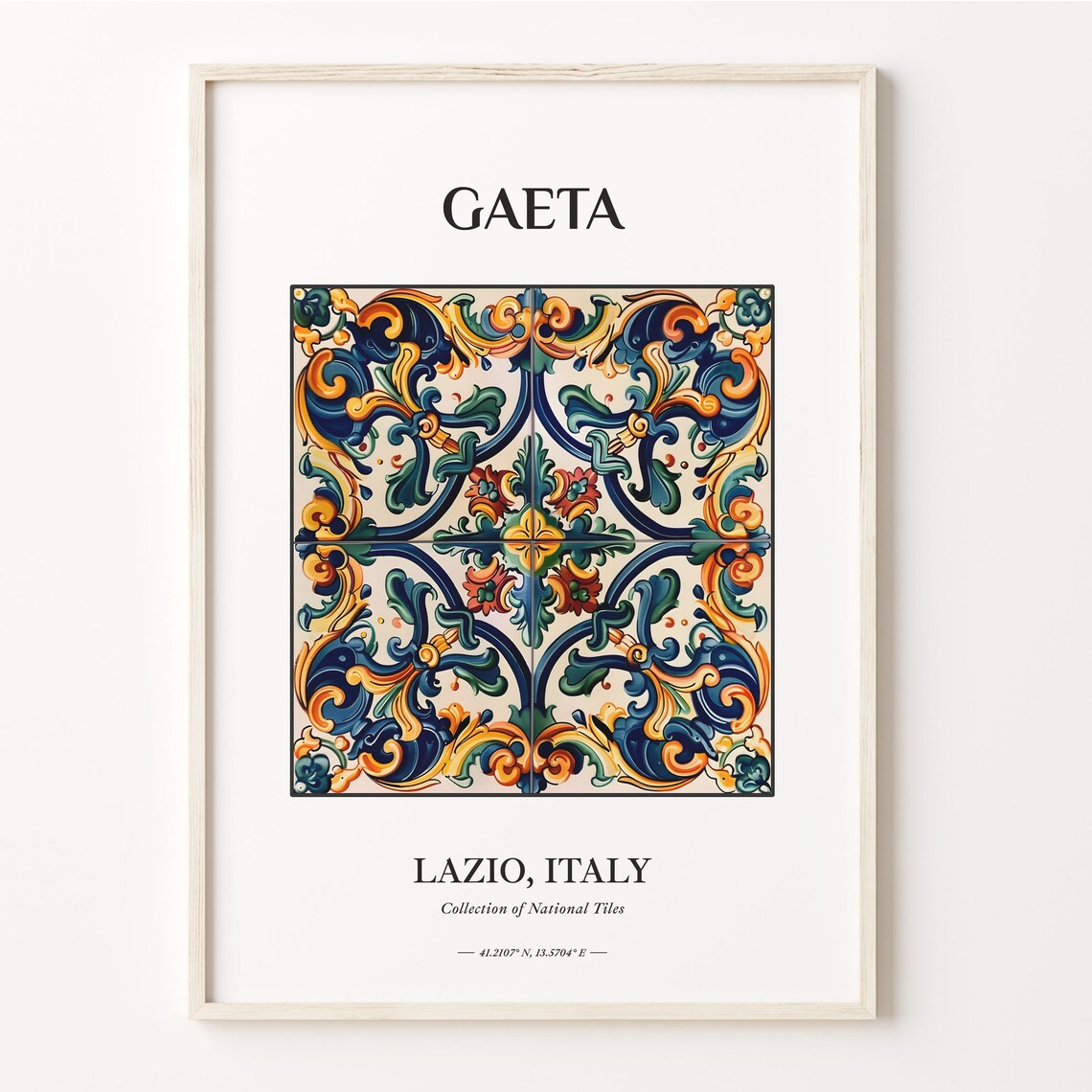 Gaeta Italy Lazio Blue Gold Baroque Tile Art Travel Poster Decor