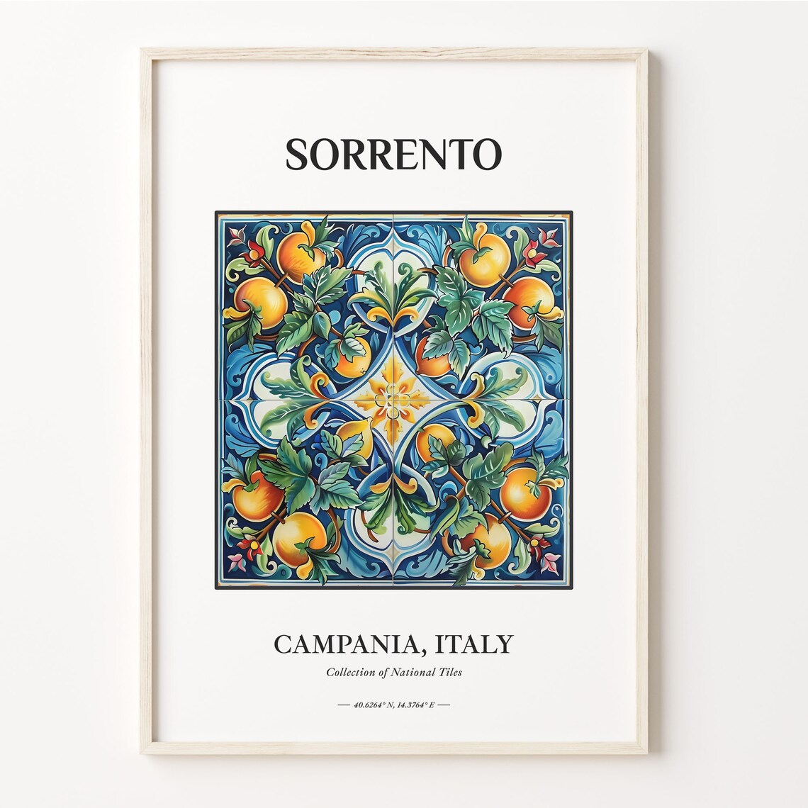 Sorrento Campania Italy Lemon Orange Branch Maiolica Tile Poster