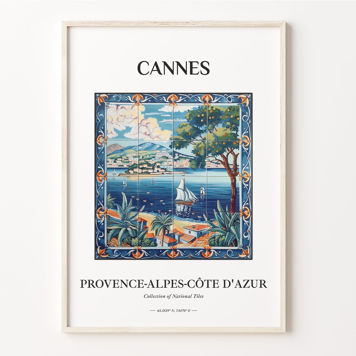 Cannes French Riviera Harbor Sailboat Coastal Tile Mural Poster