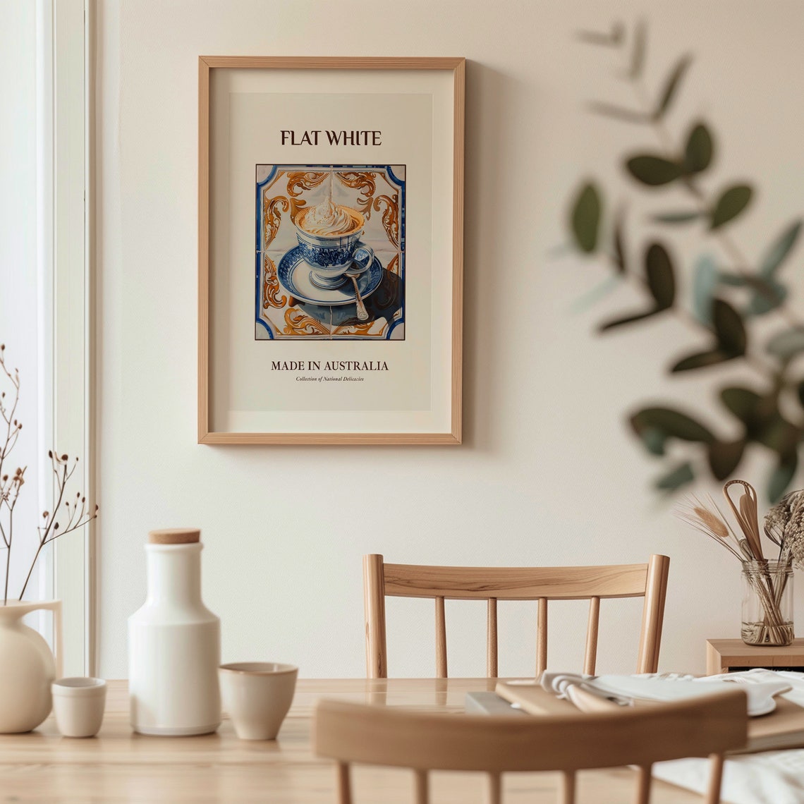 Flat White Australian Coffee Cup Blue Ceramic Tile Art Poster - Image 3
