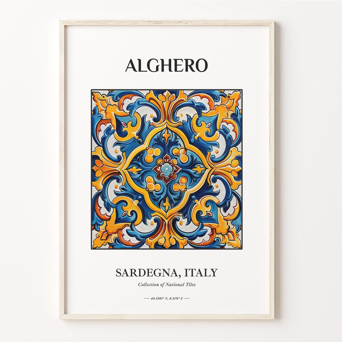 Alghero Sardegna Italy Blue Gold Baroque Diamond Tile Art Poster