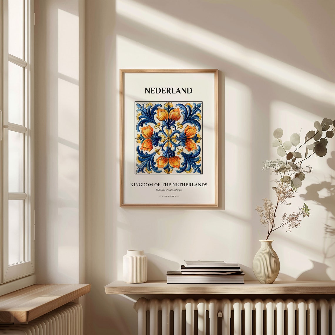 Netherlands Dutch Tulip Floral Tile Blue Orange Wall Decor Poster - Image 3