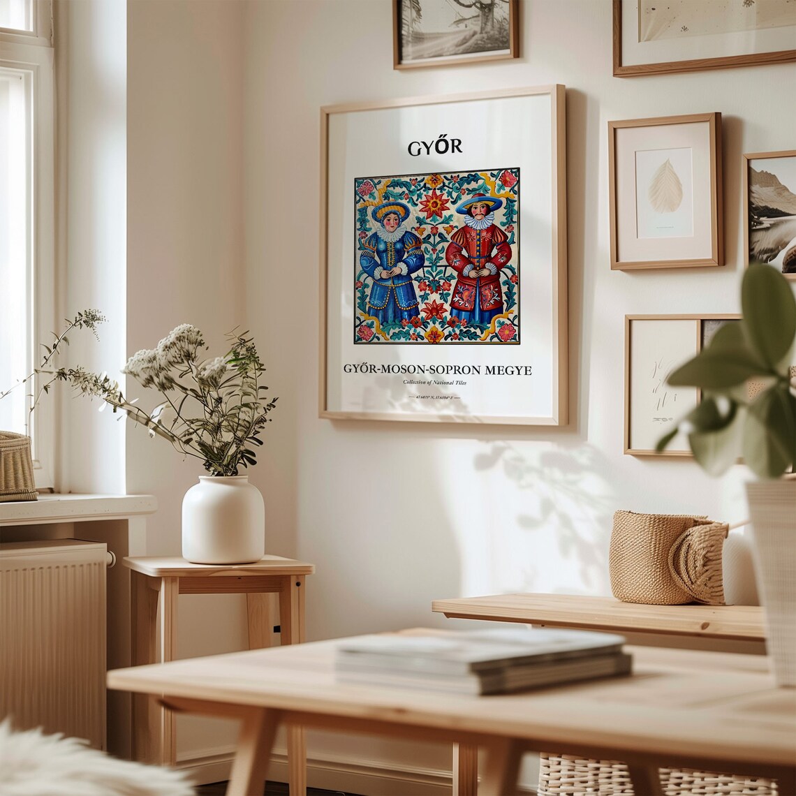 Győr Hungary Folk Costume Couple Floral Traditional Tile Poster - Image 2