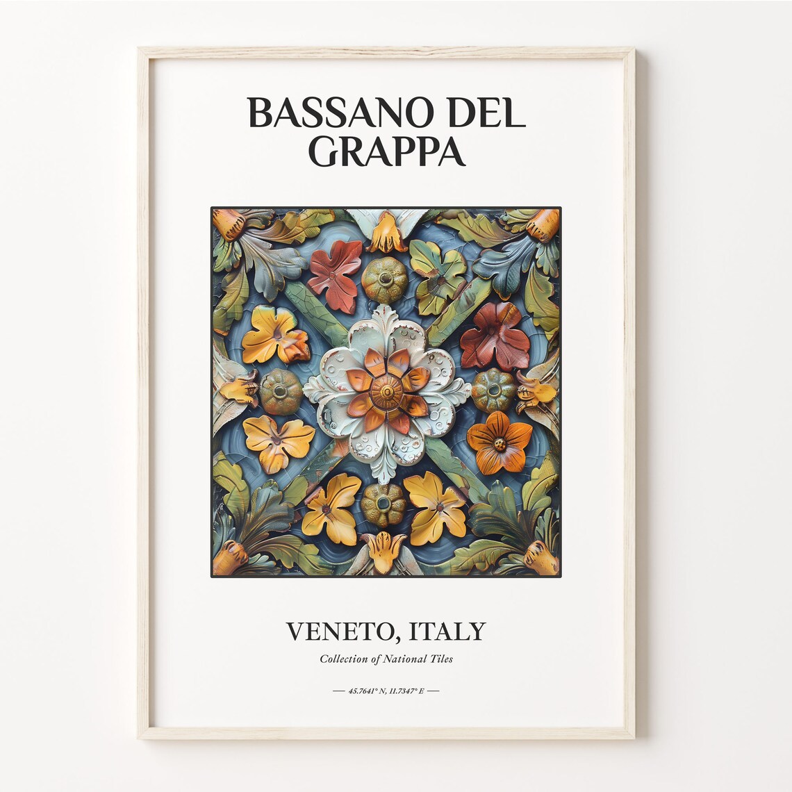 Bassano del Grappa Italy Floral Relief Tile Art Travel Poster