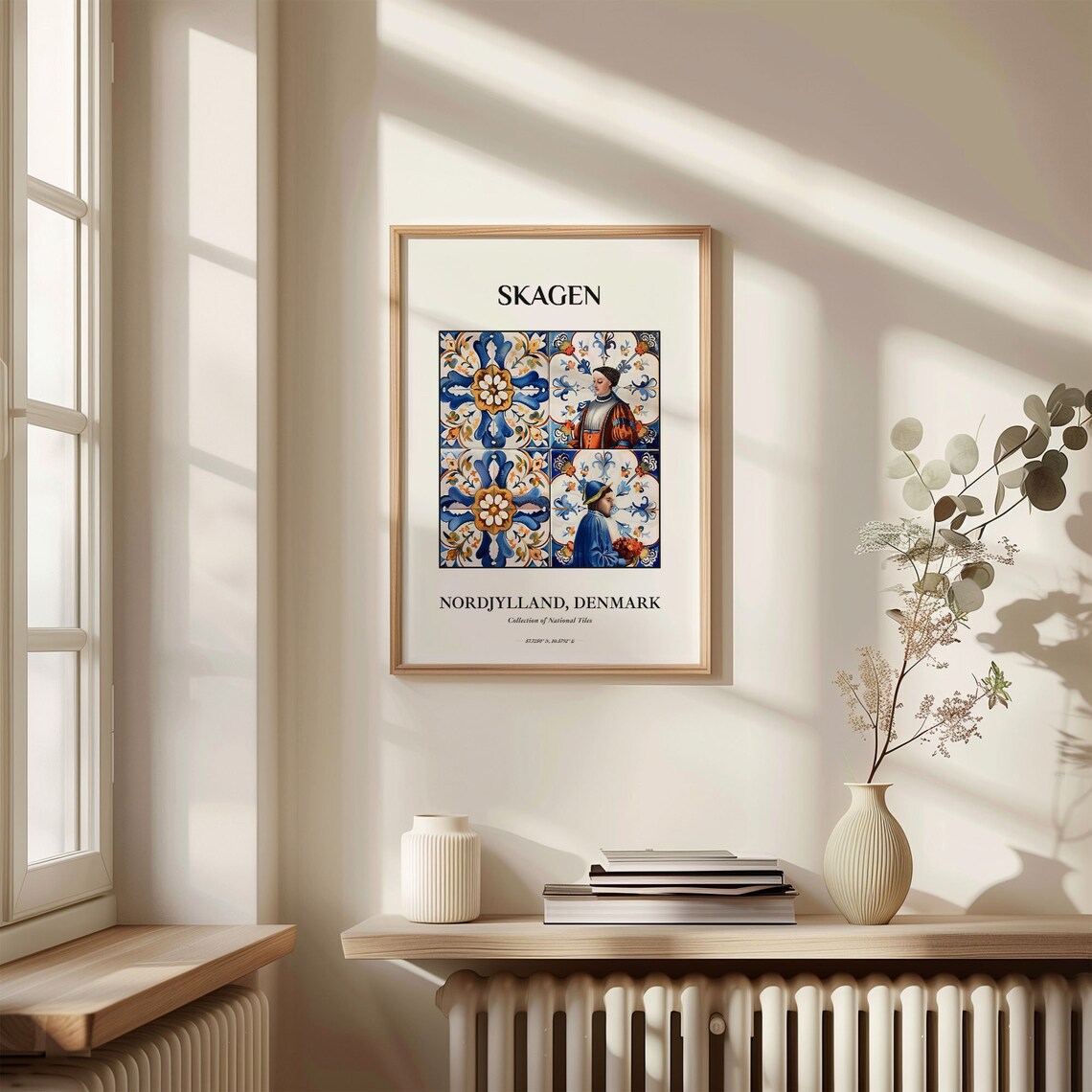 Skagen Denmark Tile Poster with Folk Costumes and Floral Motifs - Image 3