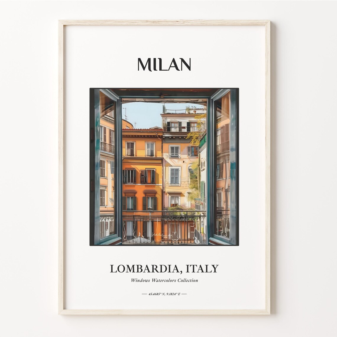 Milan Lombardia Italy Watercolor Window View Townhouse Art Poster