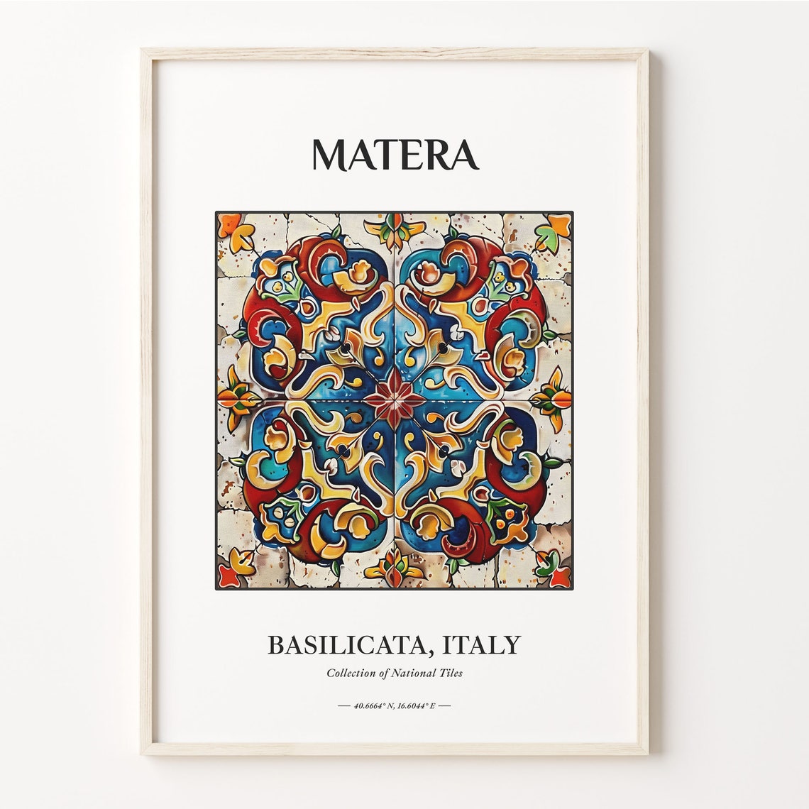 Matera Italy Basilicata Red Blue Tile Baroque Art Travel Poster