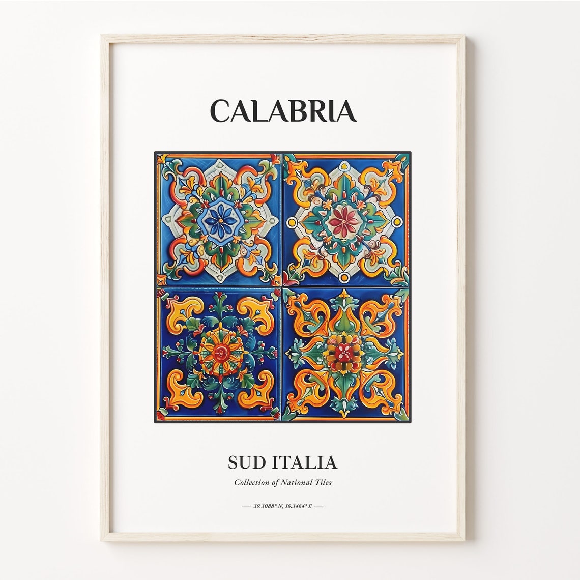 Calabria South Italy Four Tile Rosette Colorful Pattern Decor Poster