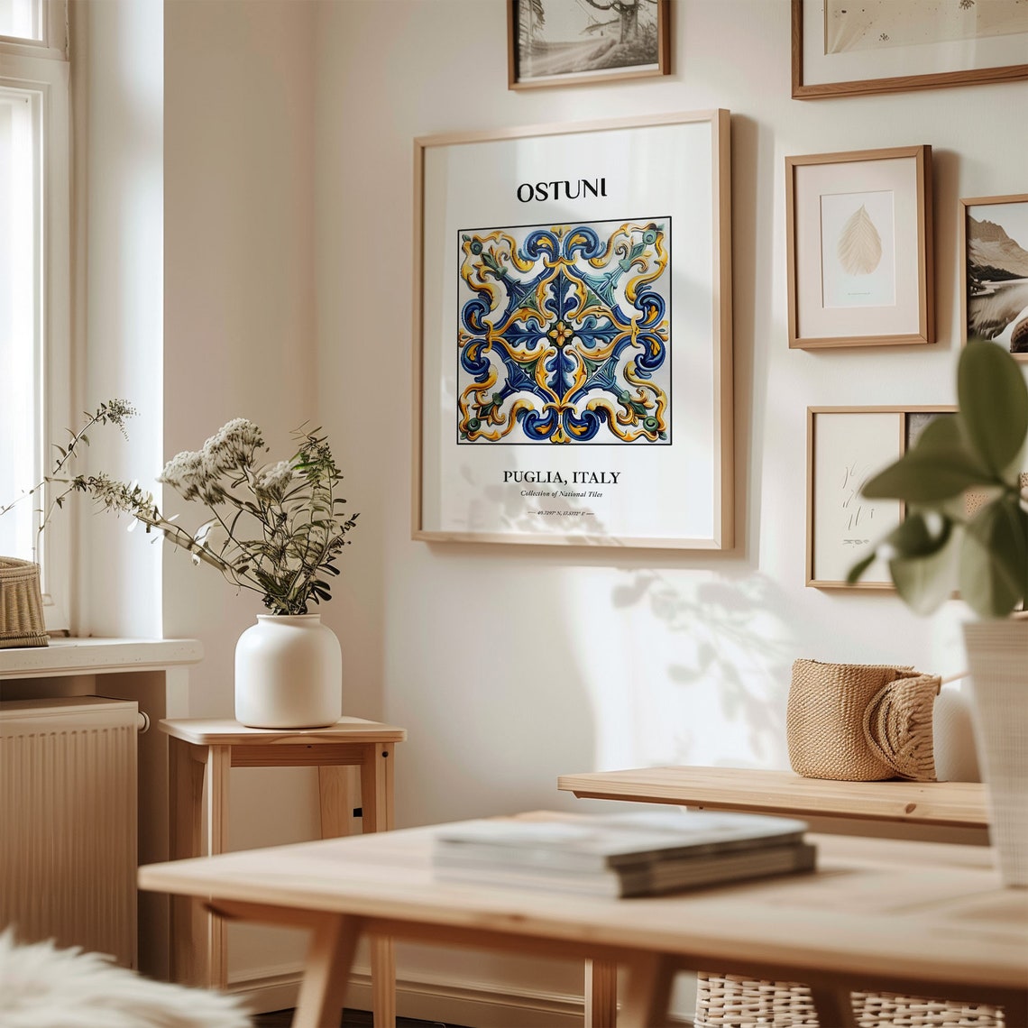Ostuni Puglia Italy Gold Blue Baroque Tile Pattern Art Poster - Image 2