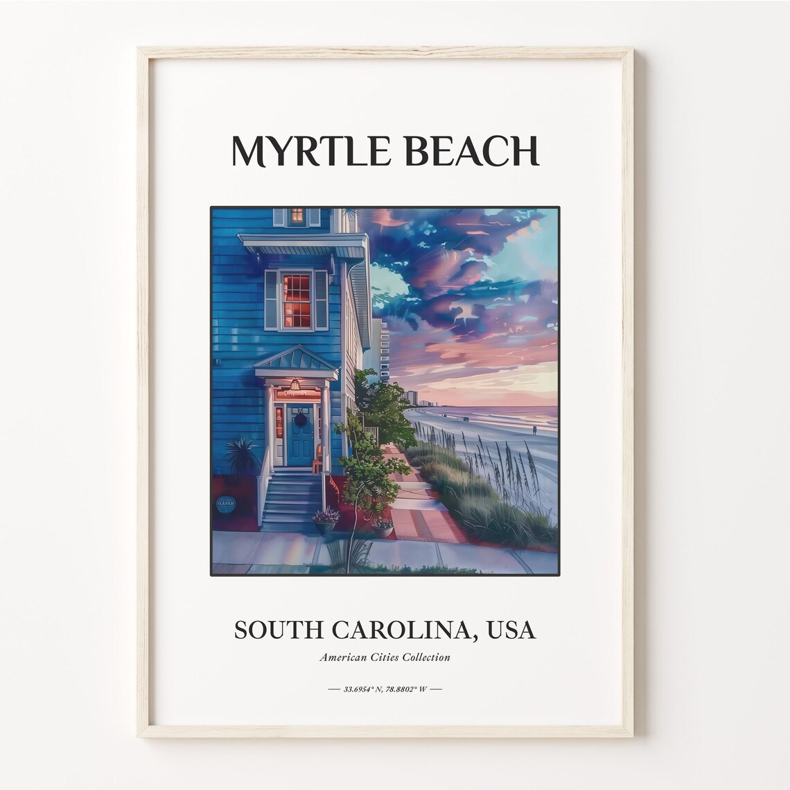 Myrtle Beach South Carolina Sunset Watercolor Travel Wall Poster