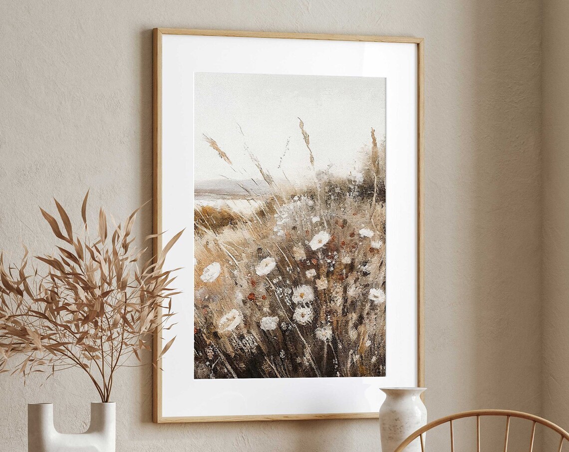 Wildflower Field Landscape Vintage Oil Painting - Image 2