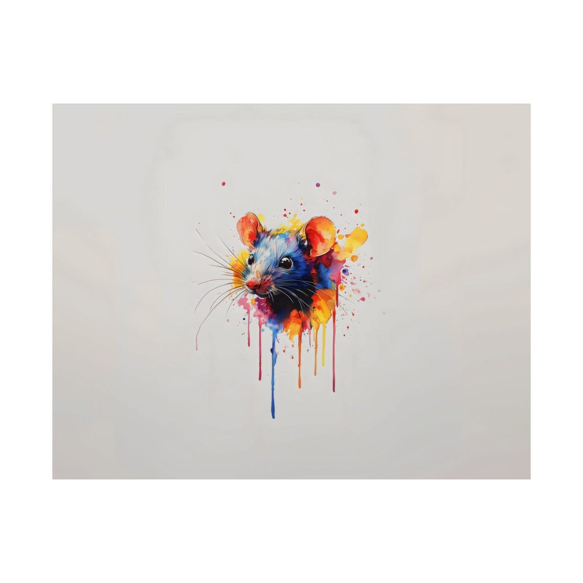 Colorful Watercolor Rat Portrait With Paint Splash Drips Poster - Image 3