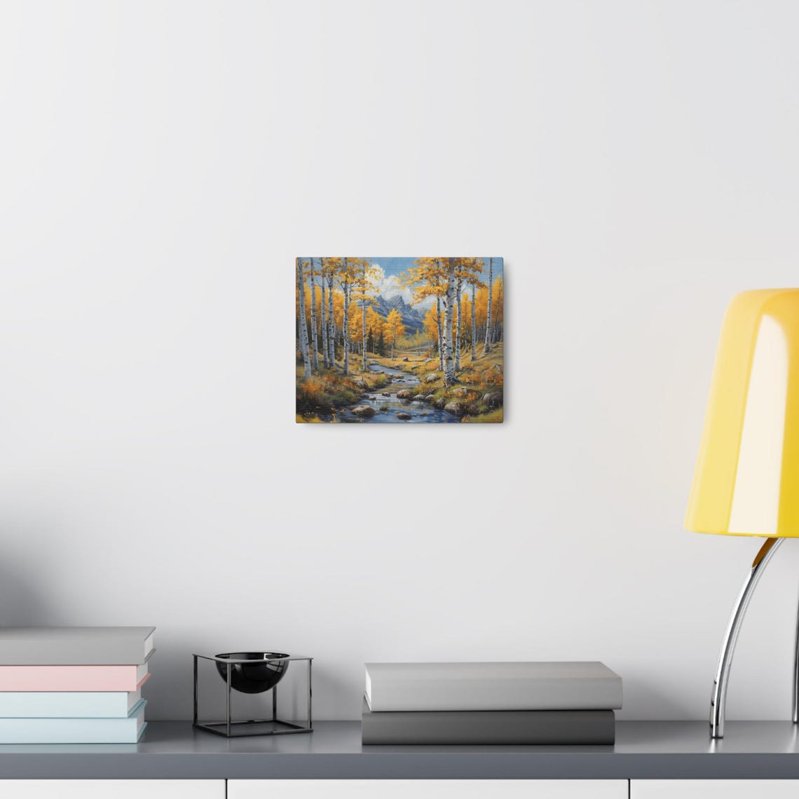 Golden Aspen Forest Mountain Stream Autumn Oil Painting Poster - Image 4