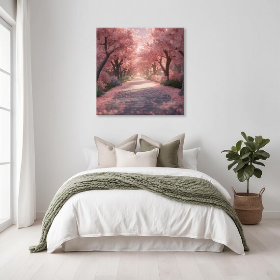 Blush Cherry Blossom Tree Lined Lane Spring Sunlight Wall Art