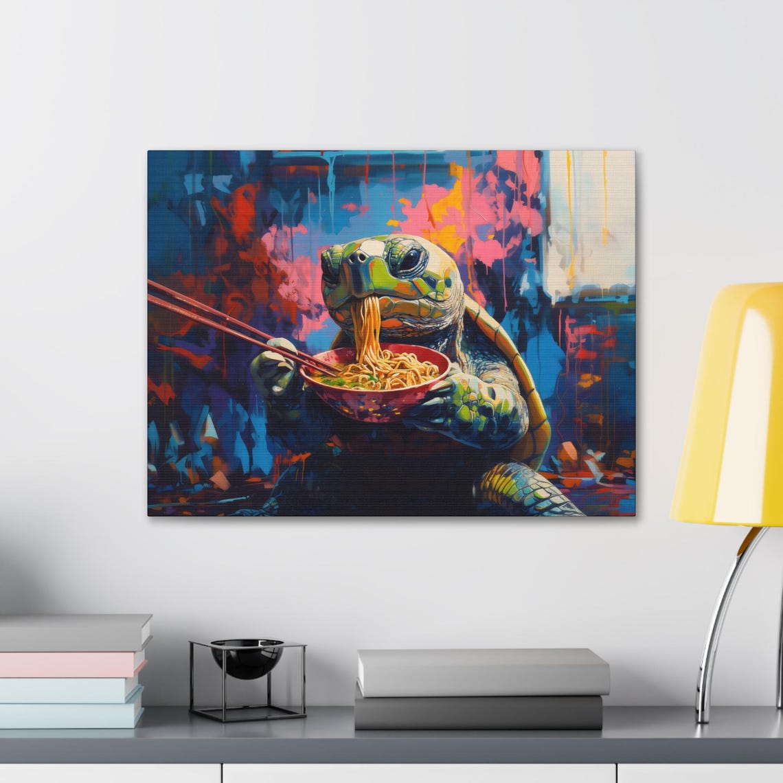 Sea Turtle Slurping Ramen Bold Neon Japanese Street Food Art Print - Image 2