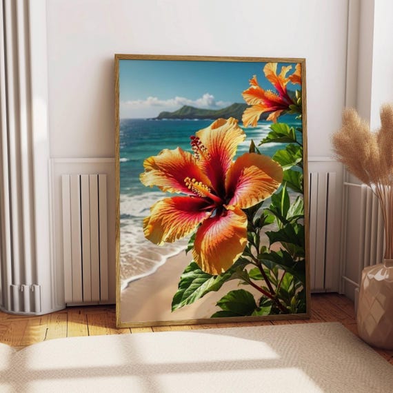 Frangipani Flower Hawaiian Aloha Wall Art Print Poster Decor Lily Hibiscus Funky Retro Preppy Room Decor Pink Lillies Decor