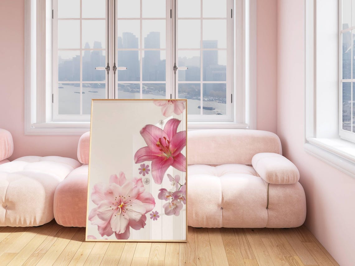 Pink Lily Blossom Orchid Pearl Elegant Floral Botanical Wall Art - Image 3