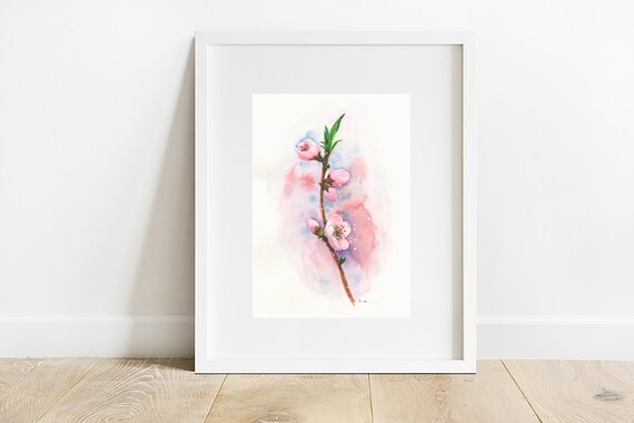 Pink Cherry Blossom Branch Watercolor Delicate Spring Floral Poster
