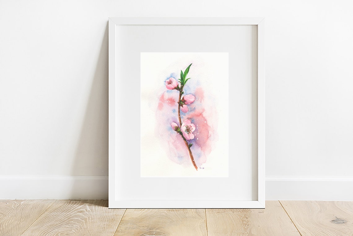 Pink Cherry Blossom Branch Watercolor Delicate Spring Floral Poster