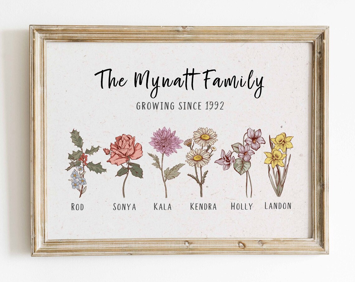 Custom Christmas Birth Flower Family Garden, Watercolor
