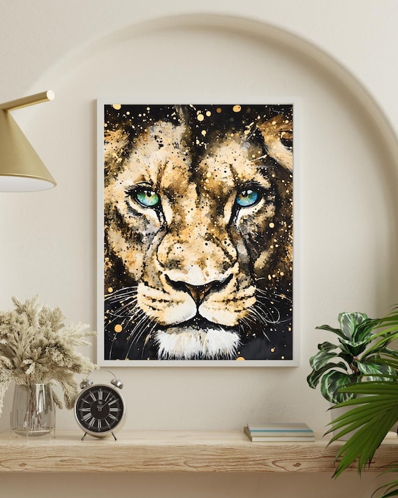 Golden Lion Watercolor Art Print Bold Safari Jungle Decor