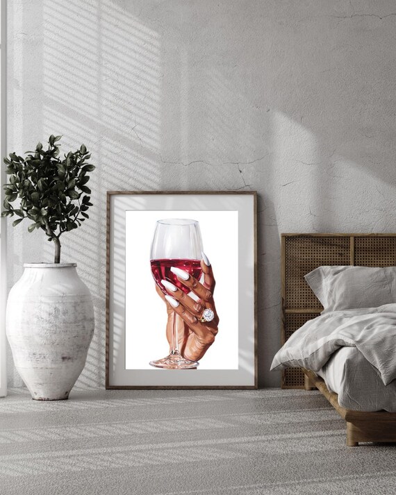 Black Womans Hand With Diamond Ring Art Print Luxury Feminine Decor