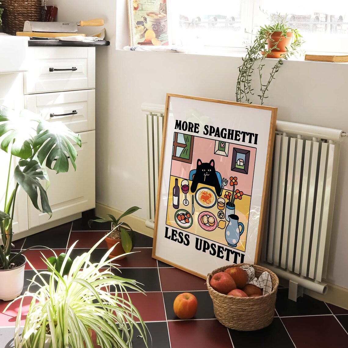 More Spaghetti Less Regretti Black Cat Poster, Retro Diner - Image 3