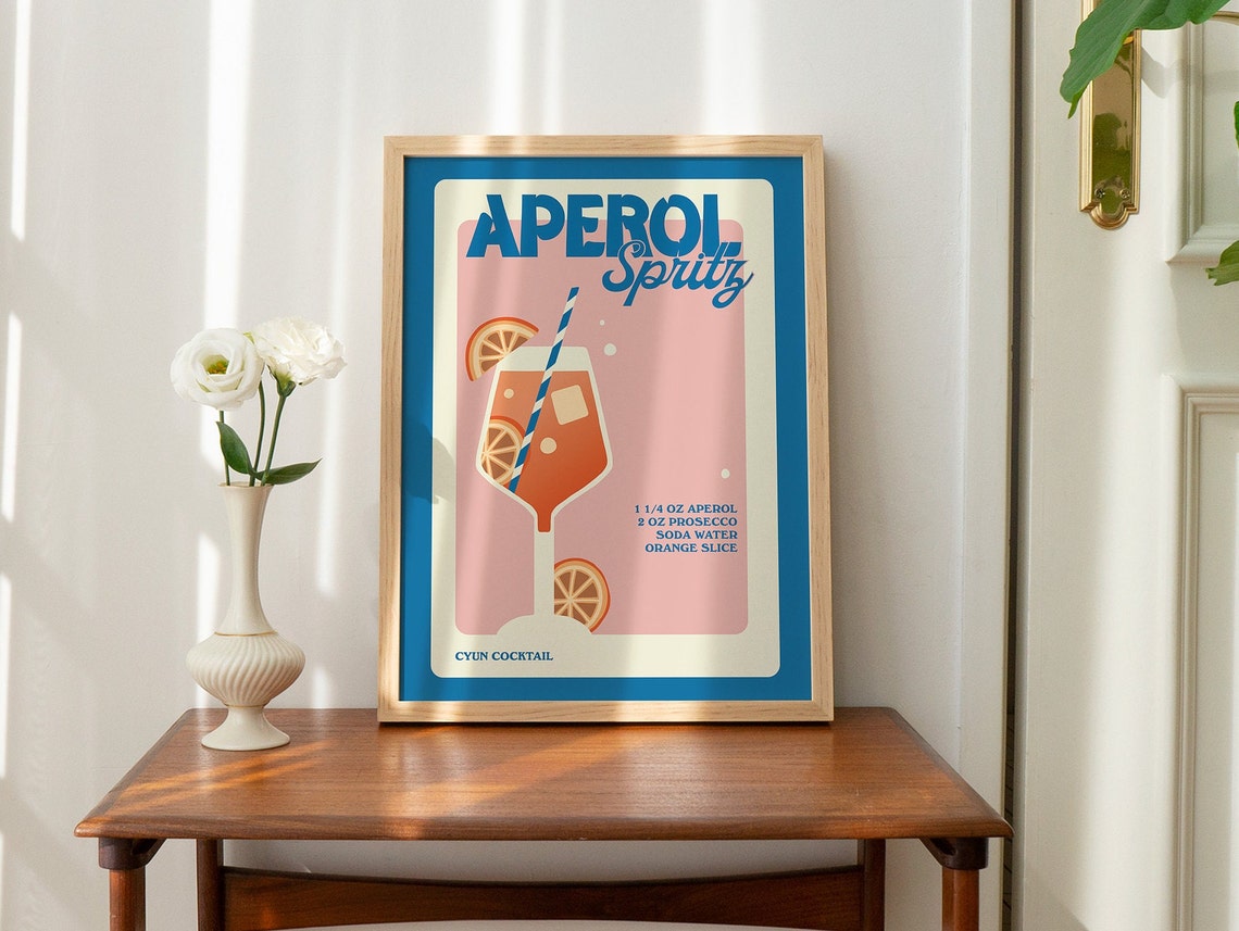 Aperol Spritz Retro Cocktail Recipe Royal Blue Kitchen Poster - Image 3