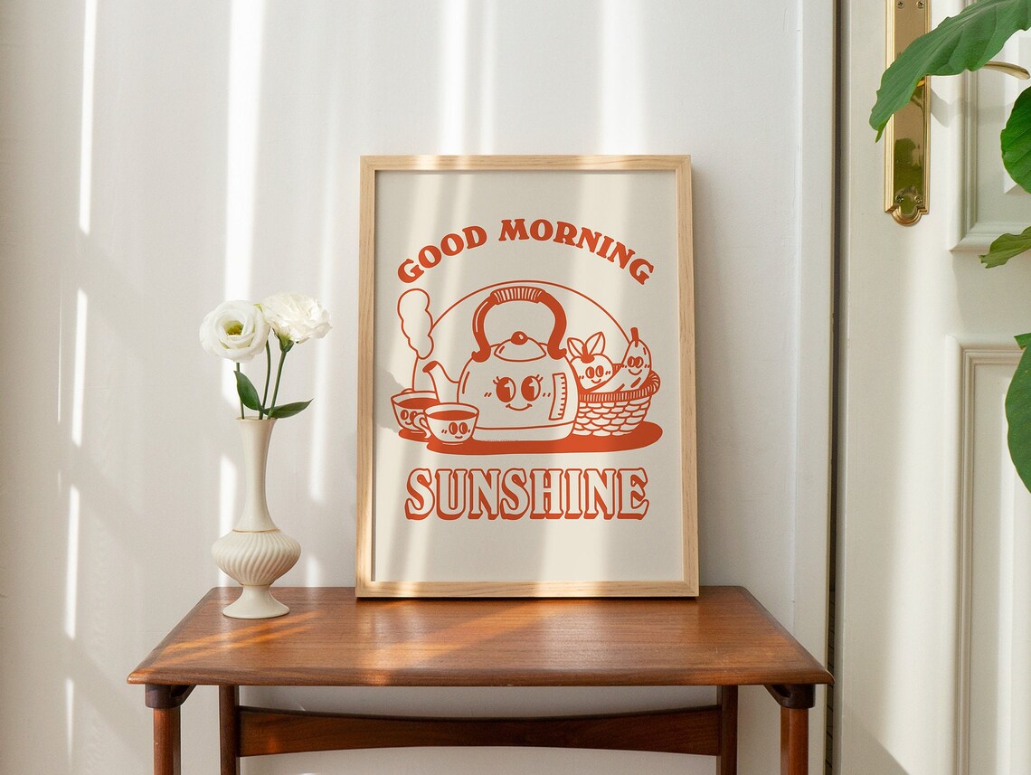 Good Morning Sunshine Smiling Teapot Fruit Basket Orange Poster - Image 2