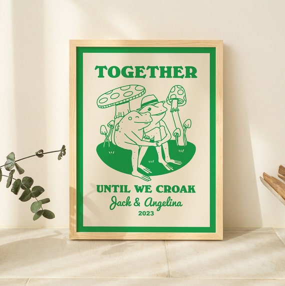 Personalized Couple Print Custom Frog Illustration Anniversary Engagement Valentines Gift Idea Cute Wall Decor Green Aesthetic Unframed