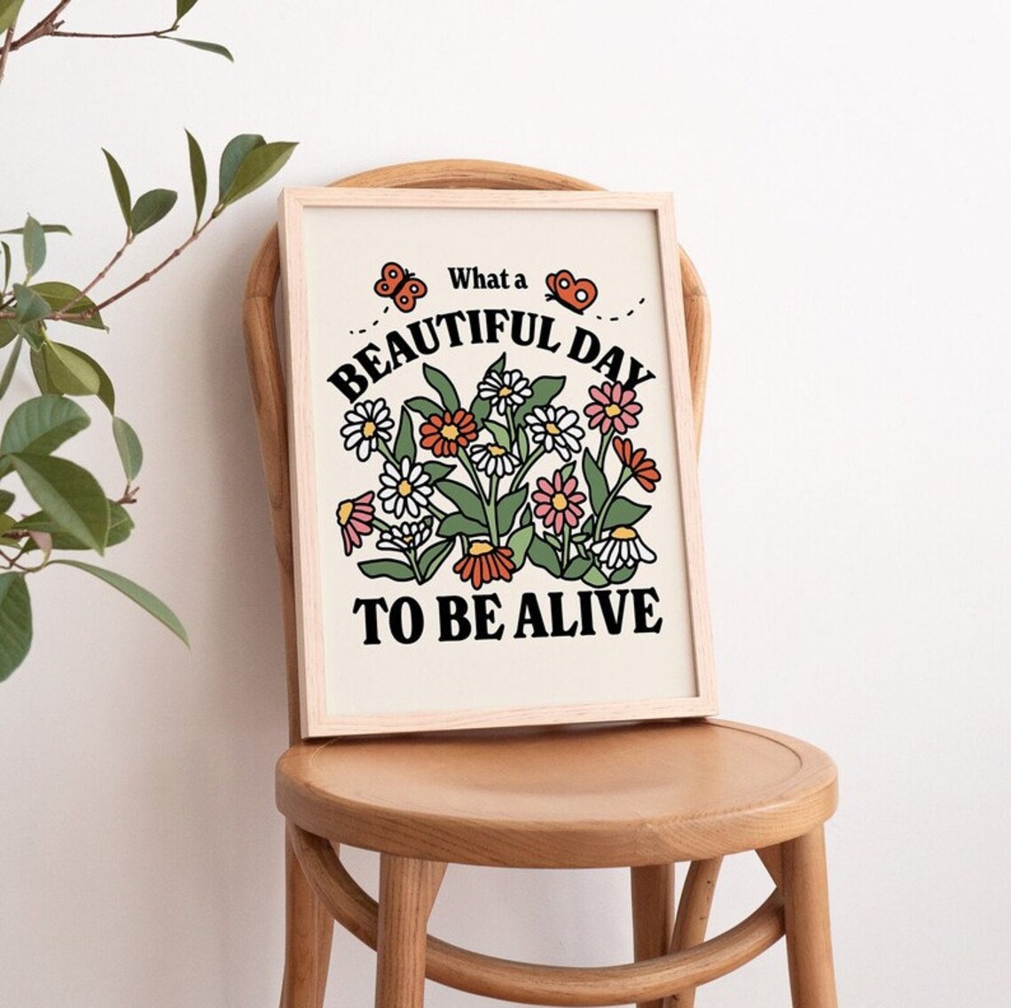 Retro Botanical Wildflowers Butterfly Quote Art Print - Image 4