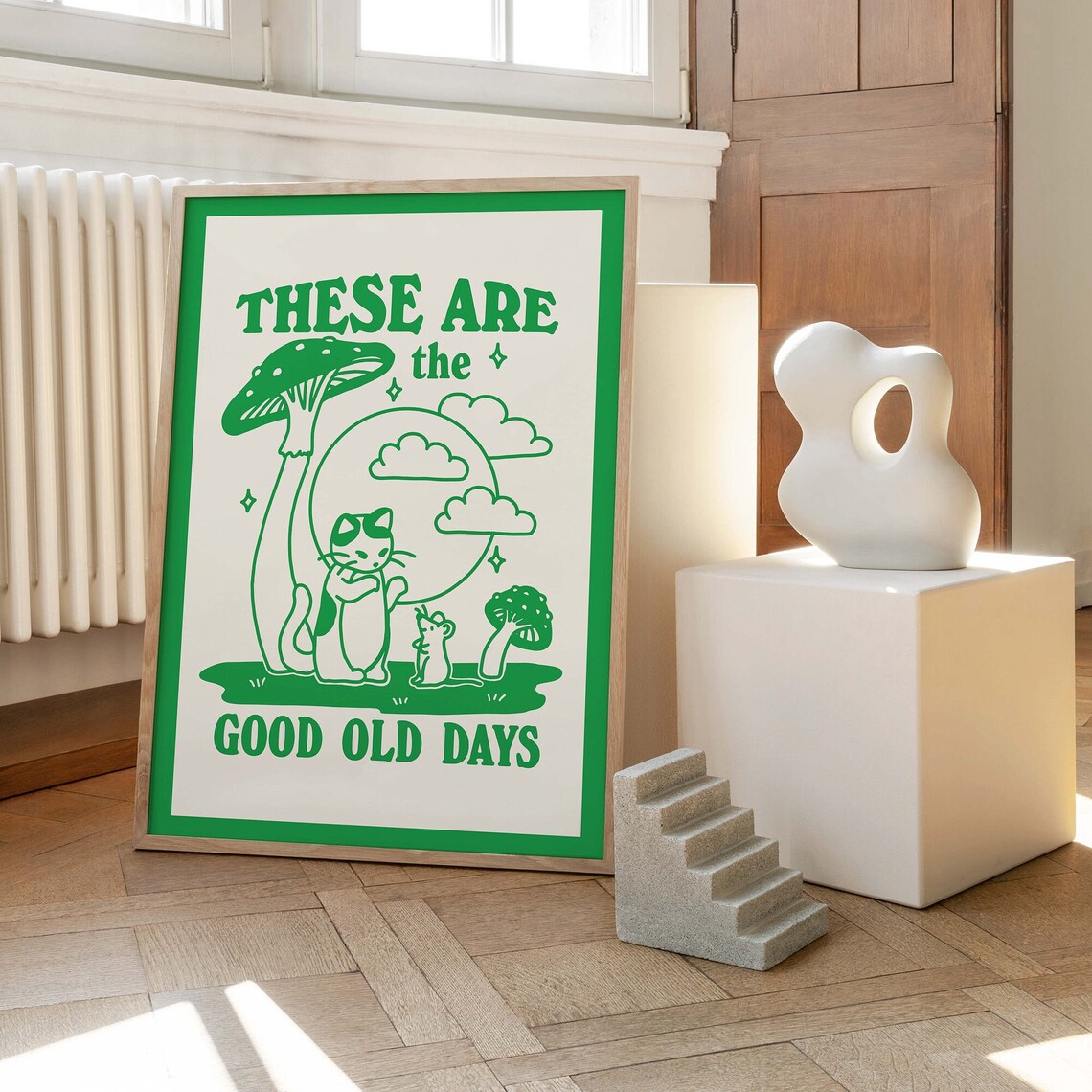 Cat And Mouse Mushroom Retro Poster Print - Image 3