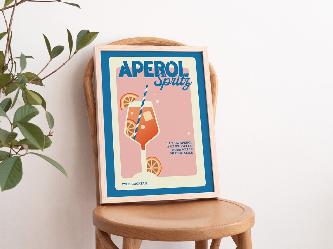 Retro Aperol Spritz Cocktail Art Print, Bar Poster - Image 3