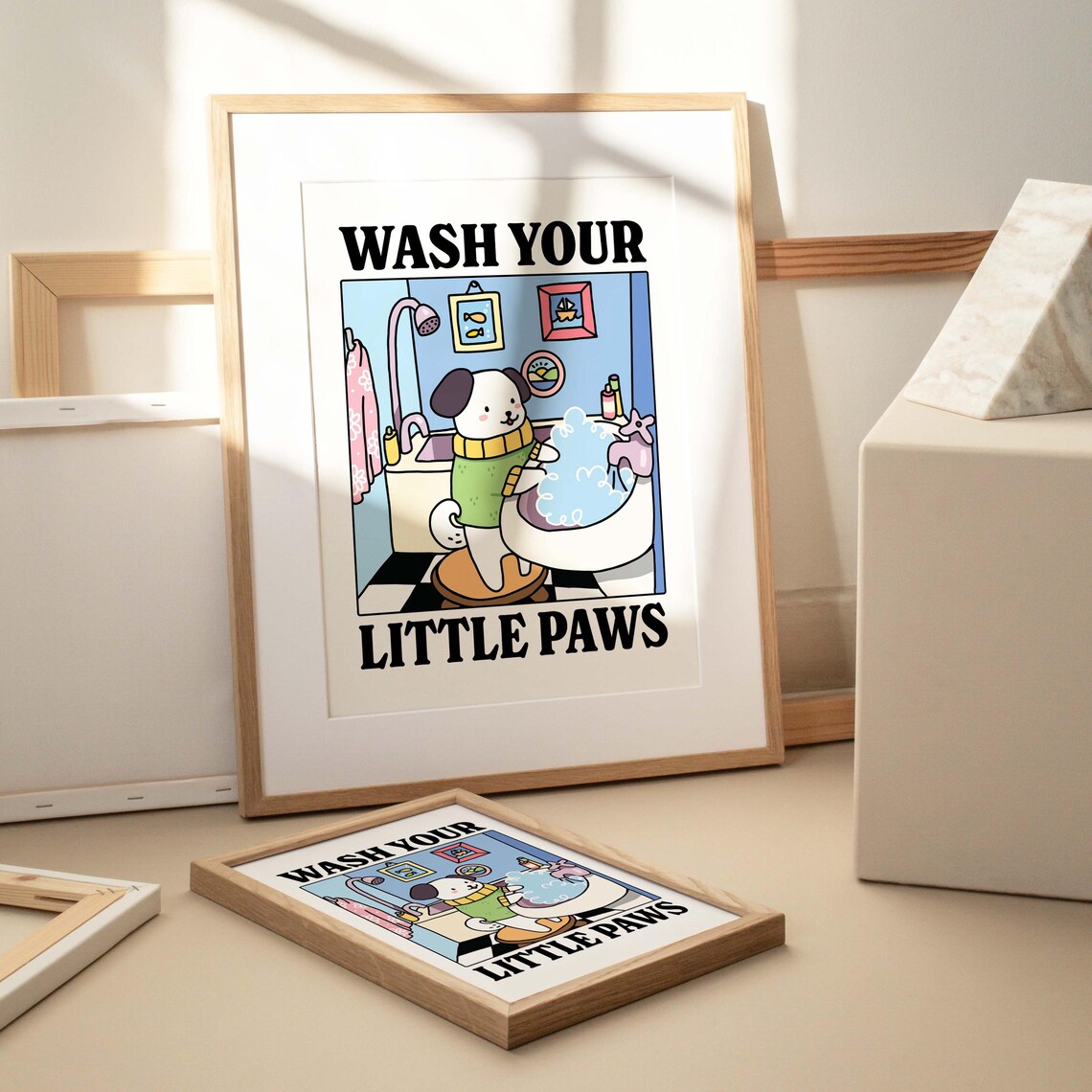 Wash Your Paws Dog Print, Cute Bathroom Poster - Image 2
