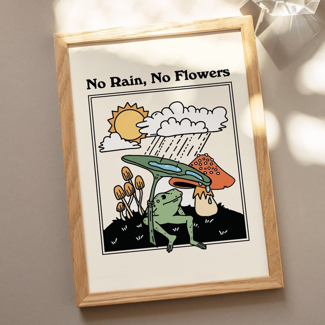Retro Frog and Mushroom Vintage Poster, Green Quote - Image 2