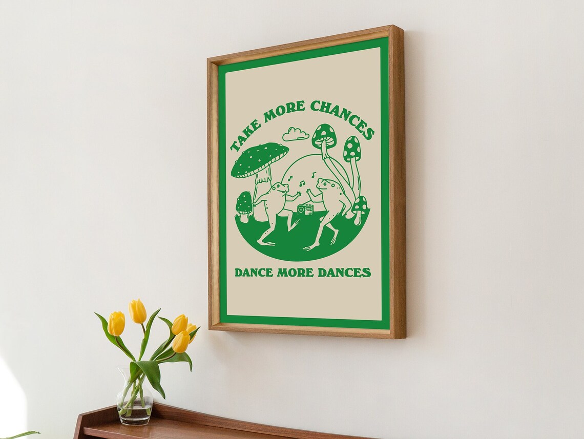 Dancing Frog Selfcare Quote, Vintage Mushroom Illustration - Image 3