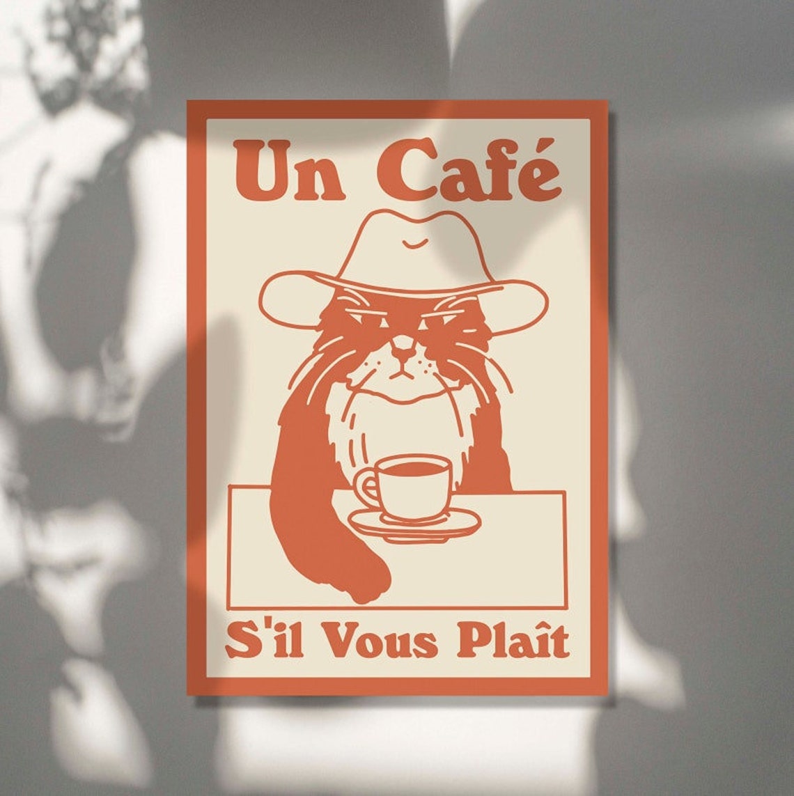 Un Cafe S'il Vous Plait Retro Grumpy Cat Cowboy Kitchen Coffee Poster - Image 2